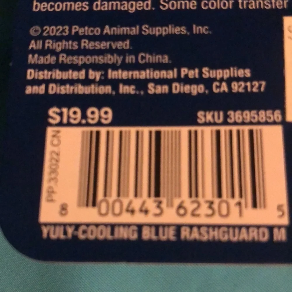 NWT YOULY Blue Cooling Rashguard for Dogs M